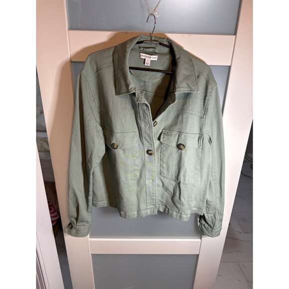 And Now This Womens Olive Green Button-Up Jacket 1X Cotton Blend Casual 59-3 - Picture 1 of 5